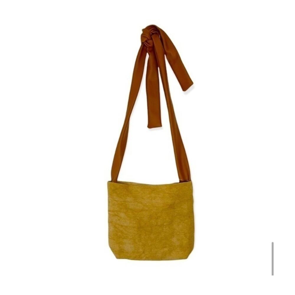 Anthropologie Lila Bow Tote Shoulder Bag Faux Leather Strap Natural Fiber Tan